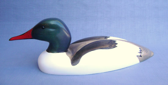 Wood Carving - Classic Handcarved Common Merganser Drake Decoy