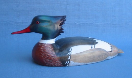 Wood Carving - Handcarved Red Breasted Merganser Drake Decoy