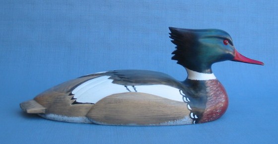 Wood Carving - Handcarved Red Breasted Merganser Drake Decoy