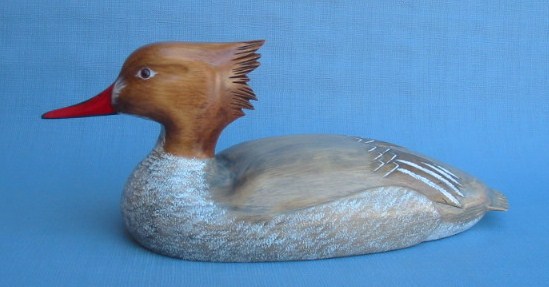 Wood Carving - Handcarved Red Breasted Merganser Hen Decoy