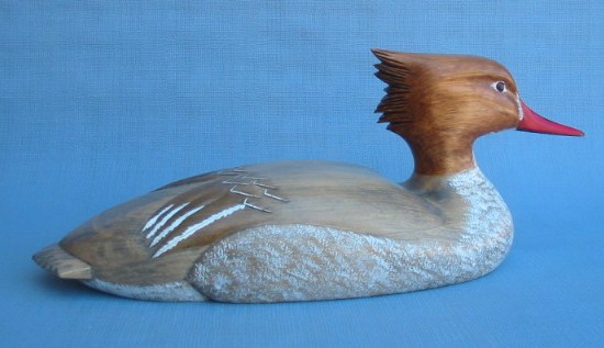 Wood Carving - Handcarved Red Breasted Merganser Hen Decoy