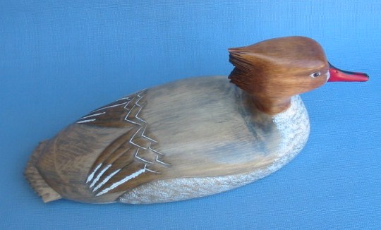 Wood Carving - Handcarved Red Breasted Merganser Hen Decoy