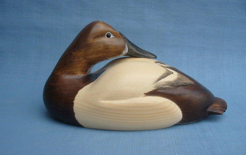 Wood Carving - Handcarved Canvasback Hen Preening Head Decoy