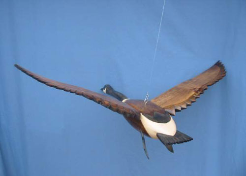 Wood Carving - Canada Goose In Flight Wings Up Decoy