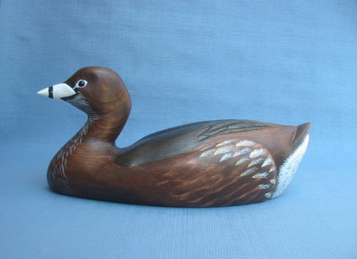 Hand Carved Wood Carving - Classic Pied Billed Grebe Decoy