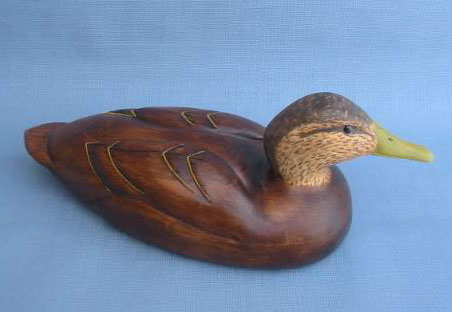 Wood Carving - Handcarved Classic Black Duck Hen Decoy