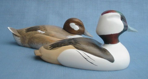 Robert Kelly Wood Handcarved Classic Bufflehead Drake & Hen Pair Decoys