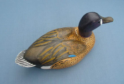 Wood Carving - Handcarved Blue Winged Teal Drake Decoy