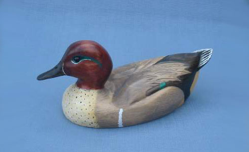 Wood Carving - Handcarved Green Winged Teal Drake Decoy