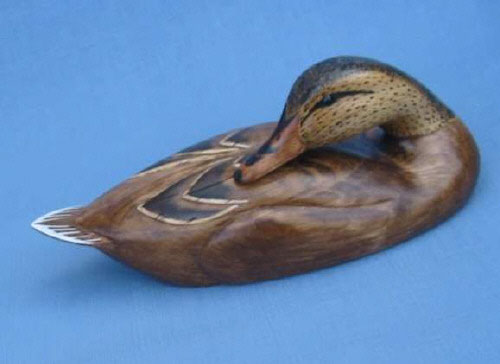 Wood Carving - Handcarved Classis Mallard Hen Preening Decoy