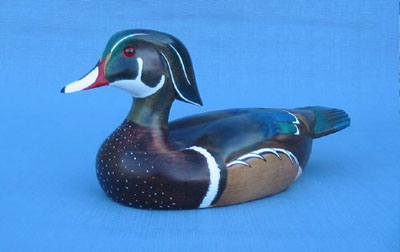 Wood Carving - Handcarved Wood Duck Drake With Fanned Tail Decoy