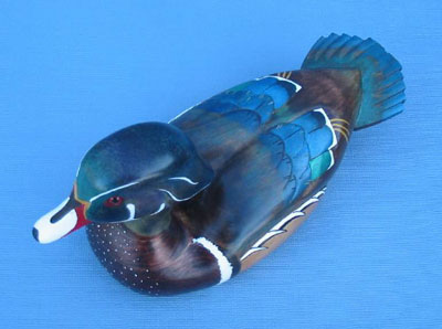 Wood Carving - Handcarved Wood Duck Drake With Fanned Tail Decoy