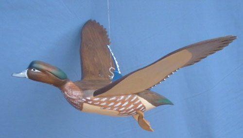 Wood Carving - Bird In Flight Wood Duck Hen Wings Up Decoy